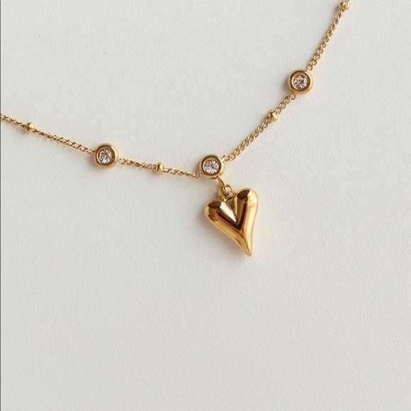 Heart Beaded Crystal Zirconia Dainty Anklet | Gold Plated Stainless Steel - Picture 3 of 6